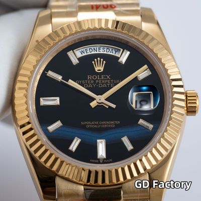 Rolex Day-date 8285 Movement 40mm Dark Blue Face Roman Numerals Markers Yellow Gold President Strap lumina watch for men